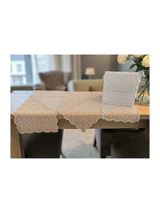 Linea Home Καρέ Τραπεζομάντηλο με Δαντέλα Σετ 5τμχ Tidal Μπεζ 100x100εκ.