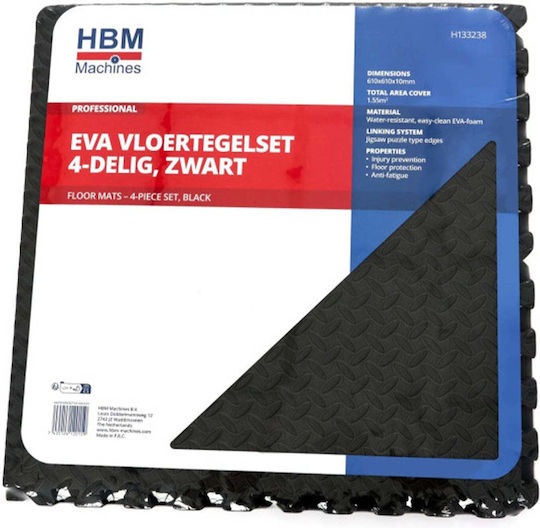 Set Covorașe Pardoseală Cauciuc Neagră 61x61cm 4 Bucăți Hbm Machines