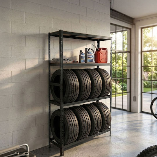 Relaxdays Suport Pentru Anvelope 2 Rafturi Negru 180x40x110 Cm Capacitate 150 Kg Pe Nivel