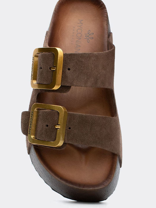 Myconian Leather Women's Flat Sandals Brown