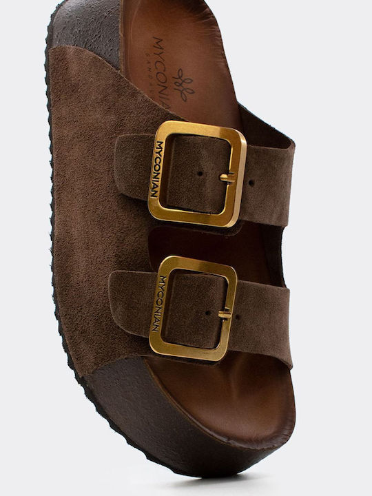 Myconian Leather Women's Flat Sandals Brown