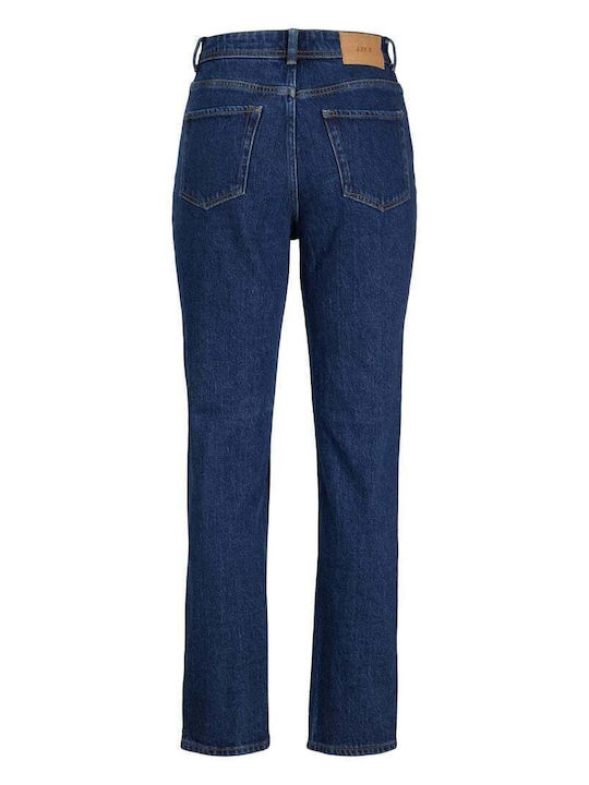 High Waist Women's Jean Trousers in Slim Fit Dark Blue Denim