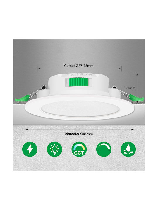 Eingebauter Deckenstrahler Led 7w Ip44 230v Möglichkeit zur Helligkeitsregulierung Decke Weiß