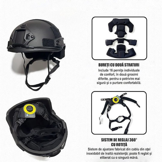 Fast Nij Iiia Ballistic Tactical Helmet Resistant To 9mm 357 Sig 44 Magnum Bullets High Cut Accessories Nvg Compatible Fast Rail 360° Adjustment System Ultra-resistant Aramid Material Size M Black