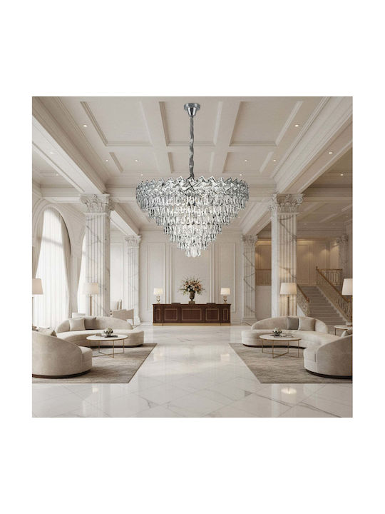 Candelabru Windsor Supremo Cristal 10xe14 Diametru 80cm Crom Lucios Înălțime Reglabilă