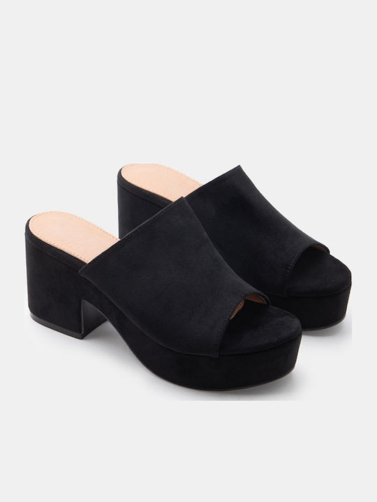 Suede Damen Pantoletten mit Hoch Absatz in Schwarz Farbe