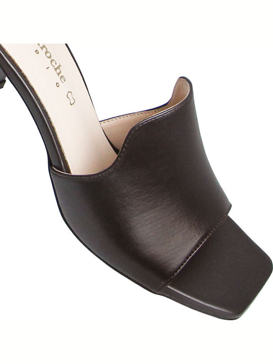 Leather Mules with Low Heel in Brown Colour
