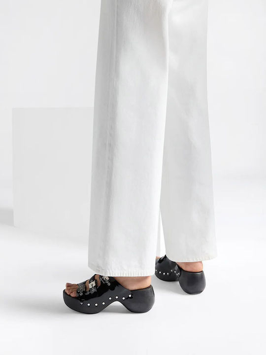 Pescura Mules with Heel in Black Colour