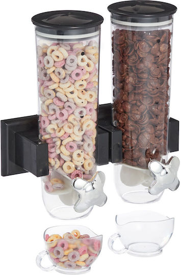 Relaxdays Distribuitor Dublu de Cereale Montare pe Perete 32x15x29 Cm Negru Argintiu Transparent