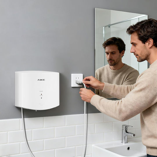 Συμπαγής Αυτόματος Στεγνωτήρας Χεριών 1400w Λευκό 110v 2 Ακίδων