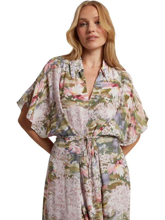 Summer Midi Shirt Dress Printed 283521-Pink
