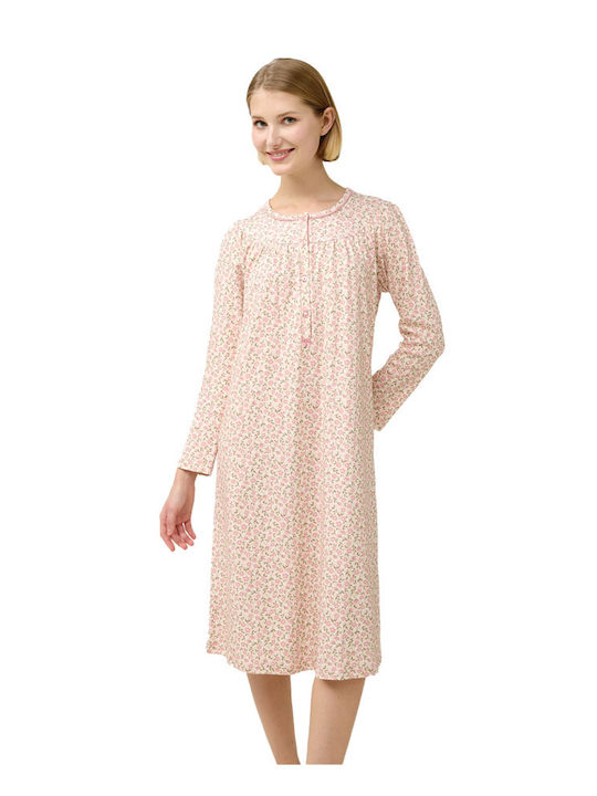 Vamp Χειμερινό Βαμβακερό Γυναικείο Νυχτικό Pink Tan