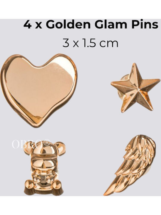 Set 4 Jibbitz Crocs Clogs – Golden Glam Charms Decorative Pins Secure Fit 1.5 X 3 Cm Gold