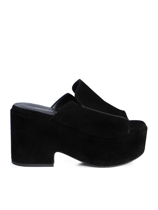 Leather Mules With High Heel In Black Colour