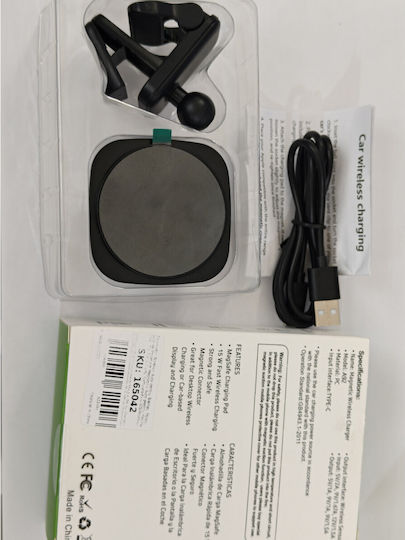 Încărcător Auto Wireless Telefon Alista Home Stație de Încărcare Auto Magnetică 15W 7 X 7 X 6,3 Cm Compatibil iOS Android Negru