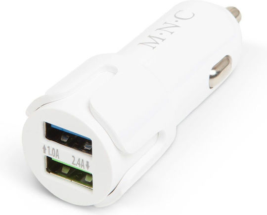 Încărcător Auto 2.4A Încărcare Rapidă cu Porturi 2xUSB Culoare Albă