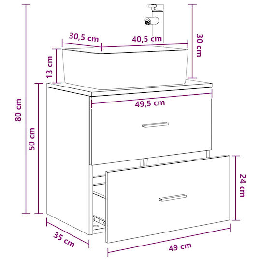 vidaXL Плот със Смесител М53xД34.5xВ63cm Черен Дъб