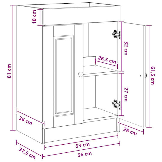 vidaXL Πάγκος χωρίς Νιπτήρα Μ56xΒ37.5xΥ81cm Μαύρο