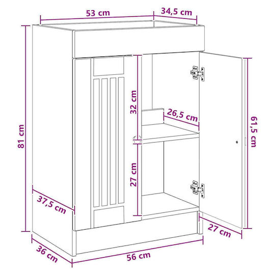 vidaXL Pangă Fără Lavoar M56xA37.5xÎ81cm Stejar Sonoma