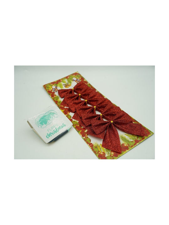 Set 6 Christmas Tree Bows Red Classic Glitter 8 X 9 Cm Polyester Alista Home