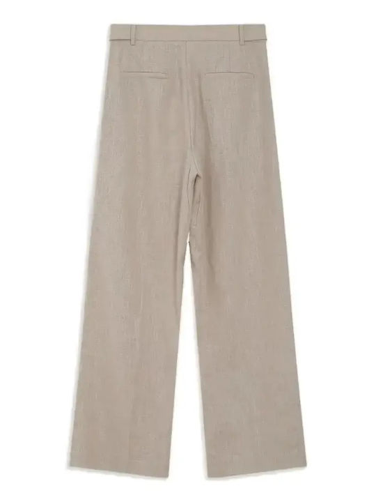 Damen Leinen Pantaloona in Gerade Bein Stil Beige