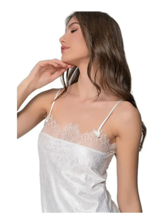 Milena by Paris Summer Satin Bridal Women's Nightdress with String Ivory Coast