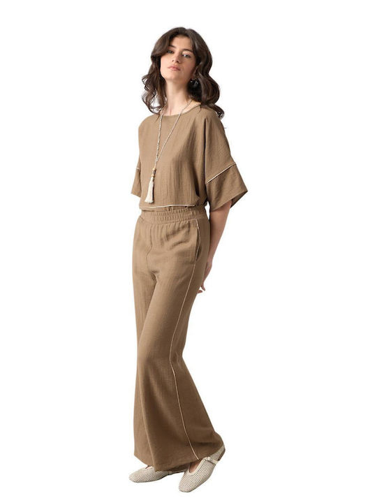 Damen Hochgebirge Leinen Pantaloons mit Gummiband in Regulär Passform Olive