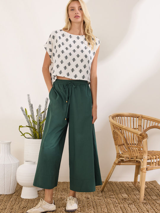Damen Zip-Culottes mit Gummiband in Lose Passform Grün