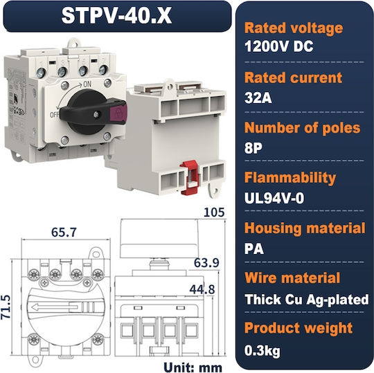 Sinotimer Comutator Pe Șină Tetrapolar 1200V 32A