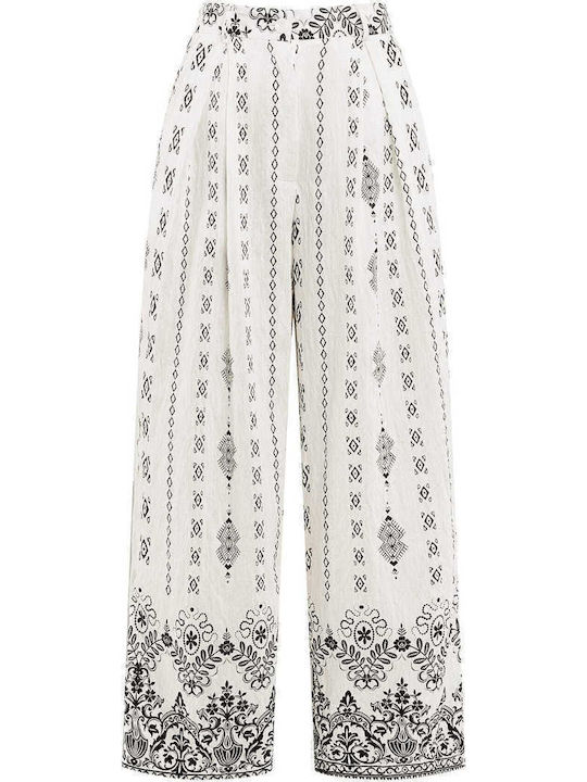 Celestino Women's Pantaloons Printed Viscose Loose Fit Ecru
