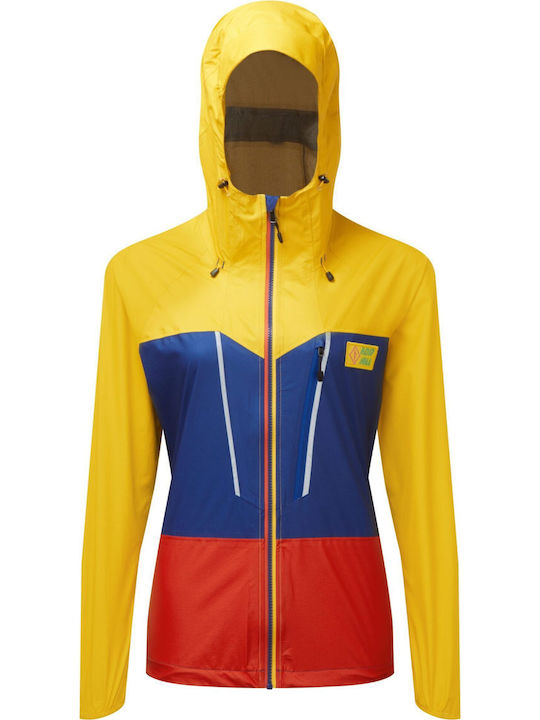 Packable Women's Jacket Running Waterproof and Windproof Dark Cobalt and Solar Yellow