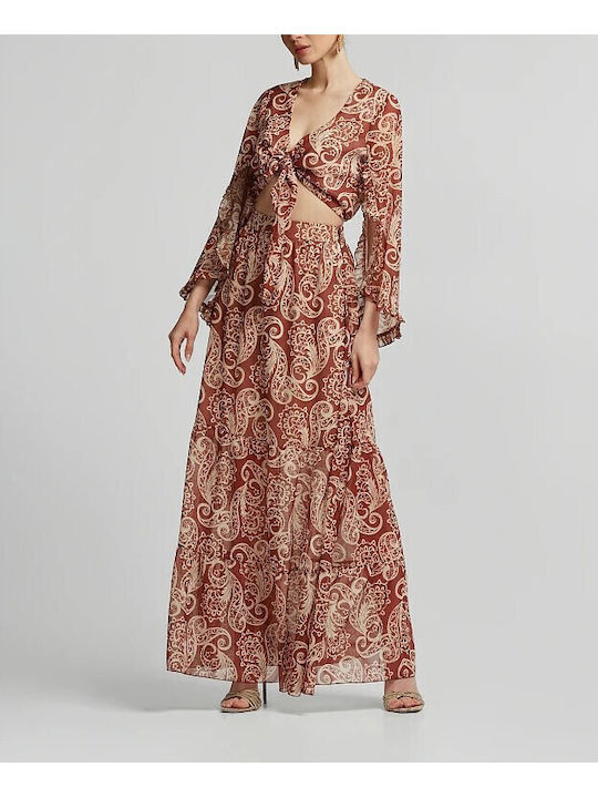 High Waist Maxi Skirt Brown