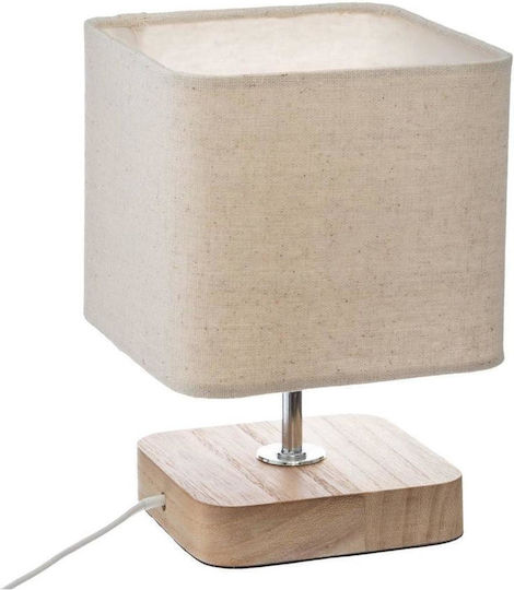 Atmosphera Toxey Wooden Table Lamp for E14 Socket with Beige Shade and Brown Base