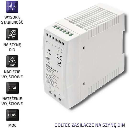 Qoltec DIN-Schienen-Netzteil mit Ausgang 24V und Leistung 60W 2.5A