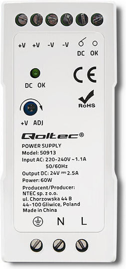 Qoltec DIN-Schienen-Netzteil mit Ausgang 24V und Leistung 60W 2.5A