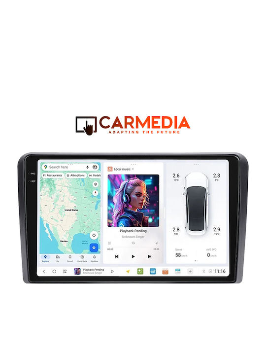 Carmedia Ηχοσύστημα Αυτοκινήτου για Fiat Panda 2003-2012 (Bluetooth/USB/WiFi/GPS/Apple-Carplay/Android-Auto) με Οθόνη Αφής 9"