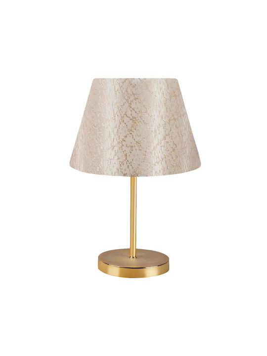 Megapap Rosenthal Stoff Tischlampe für Fassung E27 mit Beige Schirm und Gold Basis