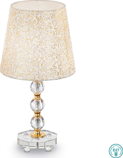 Ideal Lux Metall Tischlampe für Fassung E27 mit Beige Schirm und Silber Basis