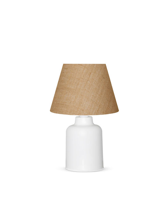 GloboStar Plastic Table Lamp for Socket E27 with Beige Shade and White Base