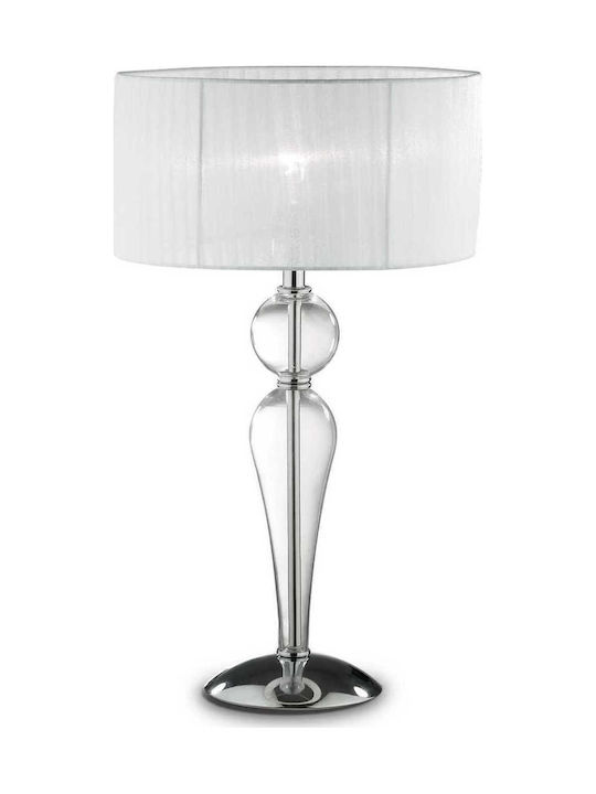 Ideal Lux Glass Table Lamp for Socket E27 with White Shade and Transparent Base