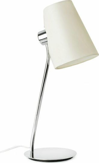 Faro Barcelona Metal Lampă de masă pentru Soclu E27 cu Abajur Alb și Bază Argintiu