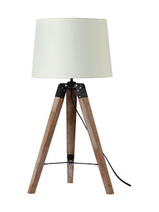 Aca Mousse Wood Table Lamp for Socket E27 with White Shade and Beige Base