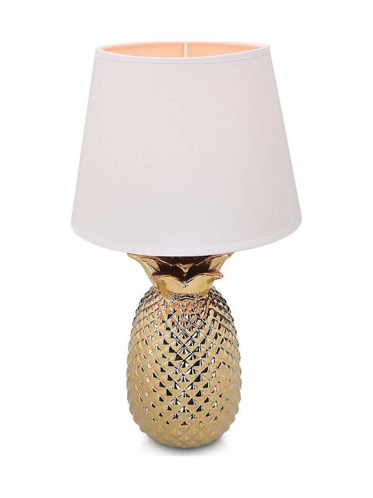 Navaris Pineapple Metal Table Lamp with White Shade and Gold Base