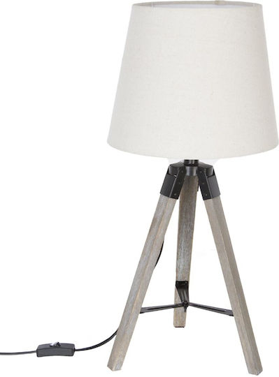 Atmosphera Runo Wooden Table Lamp for E27 Socket with White Shade and Gray Base