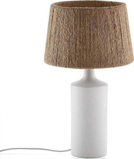 La Redoute Interieurs Yoru Keramik Tischlampe für Fassung E27 mit Braun Schirm und Weiß Basis