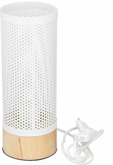 Grundig Ξύλινο Πορτατίφ για Ντουί E27 LED με Λευκό Καπέλο και Καφέ Βάση
