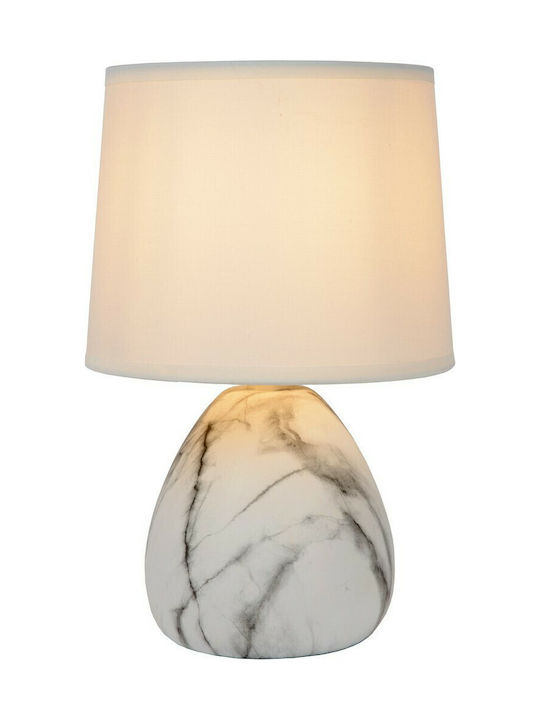 Lucide Lightning Marmo Ceramic Table Lamp for Socket E14 LED with White Shade and Base