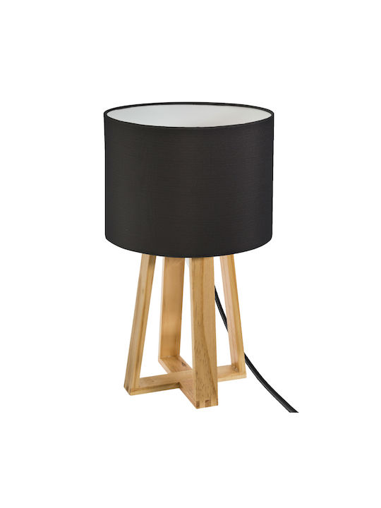 Molu Holz Tischlampe für Fassung E27 mit Schwarz Schirm und Braun Basis
