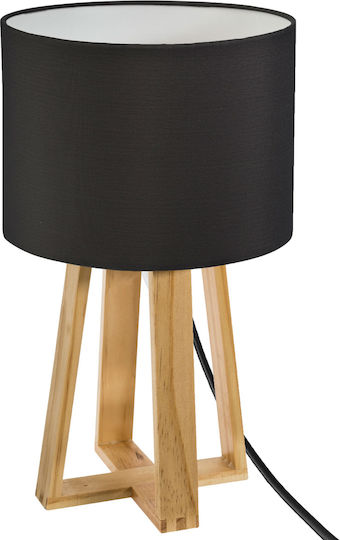 Molu Holz Tischlampe für Fassung E27 mit Schwarz Schirm und Braun Basis