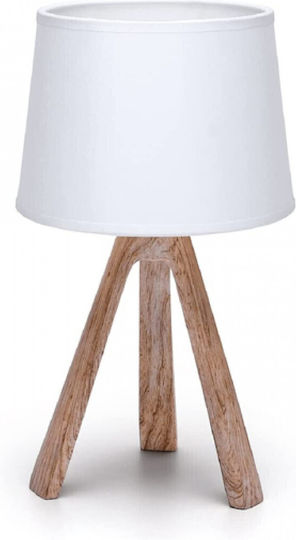 Aigostar Wood Table Lamp for Socket E14 with White Shade and Brown Base